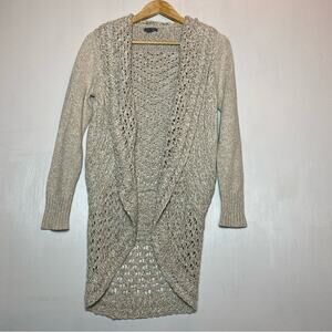 Eddie Bauer Cardigan Woman’s Medium Crochet Open Front Oatmeal Cottagecore